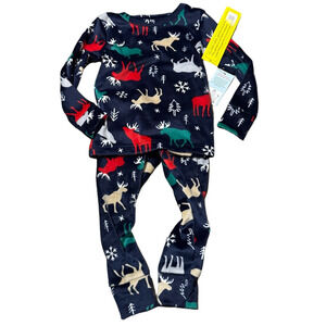 Cat & Jack Cozy Kids Pajamas with Moose and Snowflake Print Unisex Size 2T